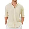Enlision Camicia Lino Uomo Giallo Chiaro Manica Lunga Estiva Camicie Beige in Cotone Collo Coreana Henley Shirts con Bottoncini Elegante Spiaggia XL