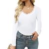 Crewhpo Maglietta Donna a Maniche Lunghe Scollo a V Pizzo Slim Fit | Mano Morbida, Pizzo sullo Scollo a V, Linea Slim, Maniche Lunghe, Look Casual Elegante, Jeans Ufficio Tempo Libero