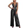 Foweknow Tuta da donna con paillette, senza maniche, con scollo a V, lunga, con glitter, sexy, lucida, per feste, con paillettes, per feste, Nero , S
