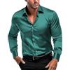 Generisch Camicia da uomo lucida, slim fit, in raso, a maniche lunghe, elasticizzata, per il tempo libero, da uomo, leggera, senza stiratura, da uomo, per feste, comoda ed elegante, verde, XL
