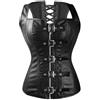 Generisch Corsetto da donna in effetto pelle - Corpetto attillato con fibbie e cerniera | Top gotico per un look dominante, Stil_r01 Nero, 6XL