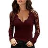 Xmiral T-Shirt Bluse Maglietta Manica Lunga Maglie Donna Scollo a V Profondo Camicetta Casual Donna Estiva ed Autunno (XXL,4Rosso)