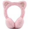 Pesaat Scaldaorecchie invernali per bambini, in morbido peluche per ragazze, paraorecchie riscaldanti con simpatico gatto, Gatto rosa chiaro