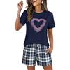 Demegimi Pigiama Donna Estivo Corto Cotone con Stampa Maglia e Shorts a Quadri