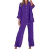 Meaunzyl Completo Donna Elegante Casual Cotone E Lino Pantalone Lungo Estivo Tuta Elegante Tinta Unita Larghi Camicia + Pantaloni Palestra Curvy Set Due Pezzi Comodo Primavera Maniche 3/4 Set Spiaggia