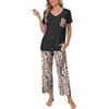 Famulily Pigiama da donna in due pezzi, estivo, con scollo a V, top e pantaloni larghi stampati a gamba larga con tasche, abbigliamento da notte morbido, Leopard, L