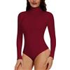 Joyshaper Body da donna a maniche lunghe, elegante, con colletto alto, a maniche lunghe, Colore: rosso, L