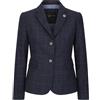 Infinity Leather Blazer in Tweed Blu Navy su Misura da Donna Con Motivo a Spina di Pesce