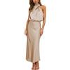 DAVNO Maxi Abito da Donna Abito da Cerimonia Nuziale in Seta Abito Lungo Senza Maniche Elegante Abito da Cocktail Avvolgente con Scollo all'Americana
