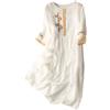Generic Abito Lungo Donna Elegante Vestiti Lunghi Estivi Abito a Sette Quarti con Maniche Ricamate in Cotone e Lino Gonna Lunga Ampia Ed Elegante Vestito Donna Primaverile Lungo Lunghi Estivi (White XL)
