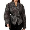 Generic Giacca in pelle da donna vintage oversize marrone giacca in ecopelle top con cintura abiti autunnali per donna primavera alla moda