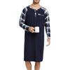 Enjoyoself Maglie Pigiama da Uomo in Cotone Maniche Lunghe Camicie da Notte per Primavera Autunno-Marino+Marino a Quadri/L