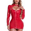 LIPIODOL Vestito Donna in Pelle Manica Lunga Mini Abito Elegante Estivo Elasticizzato Vestito Corto Aderente da Sera Festa