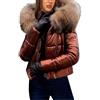 Juankrynord Donna Inverno Metallico Lucido Caldo con Cappuccio Piumino Inverno Caldo Lucido Piumino Casual Risvolto Cerniera Tasca Trapuntato Cappotto Parker