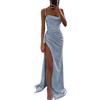 pvucpot Abito da Donna Senza Maniche Scollo V Paillettes Vestito con Spacco Elegante Maxi Abito Lungo da Sera Cerimonia Cocktail Nozze Festa Moda