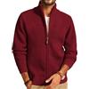 PJ PAUL JONES Cardigan da uomo con cerniera intera, casual, colletto alla coreana, lavorato a maglia, Rosso vinaccia, M