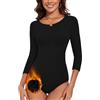 WOWENY Body termico, da donna, foderato, a maniche lunghe, in micro pile, termico, girocollo, basic, a maniche lunghe, caldo e confortevole