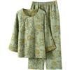 Duohropke Kimono Donna Mussola Pajama Set con Motivo Floreale Abbigliamento Tradizionale Giapponese Camicetta Manica Lunga con Abbottonatura e Pantaloni Giapponesi Lunghi Due Pezzi Pigiama Loungewear