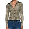 LYSINK Camicie da donna Y2k Button Down estate autunno basic camicetta con volant casual colletto con risvolto slim fit top, J-verde, L