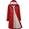 Peter Patter Parka da donna foderato con pelliccia sintetica Impermeabile con collo in pelliccia sintetica caldo Parka lungo in PU Windbreaker Parka antipioggia per l'inverno, Colore: rosso, 48