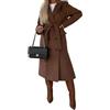 Suncadmious Donne Inverno Lungo Trench di Lana Cappotto Giacca di Lana Dentellato Risvolto Doppio Petto Pavone Cappotto Cintura