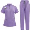 Meichoon Set di scrub medico uniforme Set Unisex Scrub medico Poliestere Cerniera Collo Top Pantaloni elasticizzati 4 tasche Traspirante Asciugatura rapida Anti Pilling DK50
