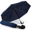 PERLETTI Ombrello Pieghevole Antivento Uomo - Ombrellino Compatto Resistente Ultra Leggero Adulto - Ombrello Apertura e Chiusura Automatica da Viaggio - Diametro 104 cm (Blu Manico Curvo)