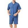 DAVID ARCHY Set pigiama da uomo 100% cotone effetto lino abbigliamento estivo per le vacanze capispalla con risvolto a maniche corte leggero pigiama da salotto con tasche, Blu federale, M