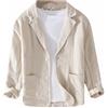 GIBZ Giacca da Uomo in Lino Primavera Estate Giacche da Abito Semplice Versatile e Ampia con Risvolto Dentellato Cappotto Blazer Sportivo a 2 Bottoni con Tasca Beige M