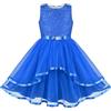 Sunny Fashion Vestito Bambina Fiore Blu con Cintura Nozze Festa Damigella d'Onore 4-12 Anni