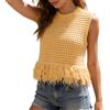 Generico Maglia Senza Maniche Donna in Nero, Modello con Frange alla Vita, Stile Elegante Casual, Tessuto Traspirante Versatile, Perfetta per l'Estate e Abbinamenti con Jeans (Yellow-A, S)