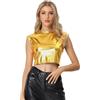 Allegra K Donna Canotta Metallizzata per Top Corto Olografico Senza Maniche con Scollo Tondo da Festival per Halloween Oro M