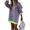 ThiCc Abito da donna oversize in felpa, casual, girocollo, a maniche lunghe, con cerniera, spacchi laterali, comodo, vestibilità ampia, mini abito alla moda, abbigliamento quotidiano