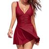 SHEKINI Donna Vintage V-Collo Ruched One Piece Gonna da Bagno Modesto Controllo Pancia Costume da Bagno