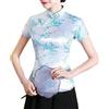 Generico Camicia Cinese Cheongsam Manica Corta Colletto alla Coreana Stampa Camicetta Etnica Tradizionale Camicia Cheongsam in Stile Cinese A Maniche Corte Top in Stile Etnico
