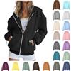 Generic Felpe da donna a maniche lunghe con zip con cappuccio leggere casual a maniche lunghe con tasche cappotti con cappuccio larghi abiti, #1 Nero-b, M