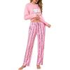 Demegimi Pigiama Donna Cotone Invernale Due Pezzi con Maglia Stampata a Gattini e Pantaloni a Quadri Morbido e Caldo per Casa e Notte