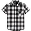 Spring&Gege Ragazzi Camicie abbottonate Scozzese a Quadri a Manica Corte in Cotone con Bottoni Casual per Bambini, Bianco Nero, 5-6 Anni