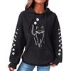 Goolecrimp Felpa con Cappuccio da Donna in Maglia Waffle Fashion Cute Cat Pattern Print Felpa con Cappuccio a Maniche Lunghe con Coulisse Pullover Oversize Casual Allentato
