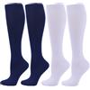 Zingso Calze a compressione per donne e uomini, 2/3/4/6 paia da 20-25 mmHg, calze a compressione per sport, atletica, edema, diabetici, vene varicose, viaggi, gravidanza, allattamento, 2 paia - Blu Bianco,