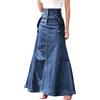 Lazutom Gonna lunga da donna in denim a vita alta, con bottoni, maxi gonna in jeans con tasche vintage casual streetwear, Blu, L
