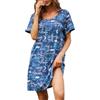 MIA LUCCE Camicia da notte da donna, a maniche corte, da donna, in cotone, con scollo rotondo, stampa S-XXXL, Alfabeto blu, XXXL