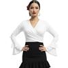 AMARU SANCHESU Bolero Torera Top Incrociato Flamenco In Tessuto Elastico A Maniche Lunghe Con Due Volant, bianco, M