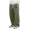 PADOLA Pantaloni Uomo in Velluto a Coste Largo Taglio Dritto, Modello con Vita Elasticizzata e Cordino, 4 Tasche, Casual Pantalone(XXL,Verde Oliva)