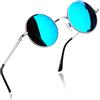 Joopin Occhiali da Sole Uomo Donna Rotondi Vintage Polarizzati UV400 | Montatura metallo sottile tondi piccoli hippie retrò lenti specchio unisex adulti