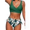 Yutdeng Costume da Bagno Donna Curvy Bikini Mare Vita Alta Due Pezzi Costumi Top Push Up Scollo a V con Incrociati sul Retro e Pantaloncini da Bagno con Coulisse Laterale a Pieghe,Bianco,S