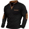 Duohropke Felpa da uomo con collo alto, leggera, slim fit, a maniche lunghe, stile retrò, patchwork