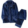 Generisch Pigiama da donna a quadri, con bordo a contrasto, caldo, invernale, con tasche e bottone e pantaloni lunghi, soffici, comodi da homewear, P blu navy, M