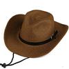 AHDMR Cappello di Paglia Anti-Sole Cappello da Cowboy Western Uomo Panama Cappello Fedora Ampio Bordo Pieghevole Donna Cappello da Sole Estate Anti-UV Jazz Hip-Hop, marrone, 56/58 cm