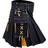 Mymyguoe Kilt Uomo Medievale Scozzese - Gonna a Pieghe Classica a Quadretti, Steampunk, Corta - Giunta, D Giallo, XXXXXL